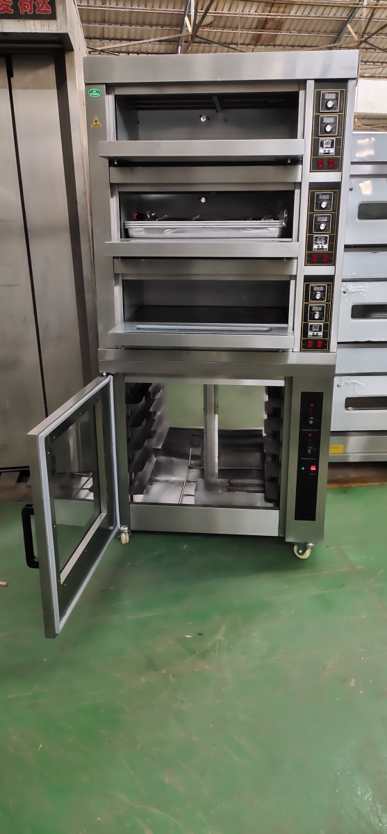 Electric / Gas 3 Deck 3 Trays Bakery oven with 5 Trays Proofer,Baking proofer ovens combi Deck oven with proofer bread proofing feature